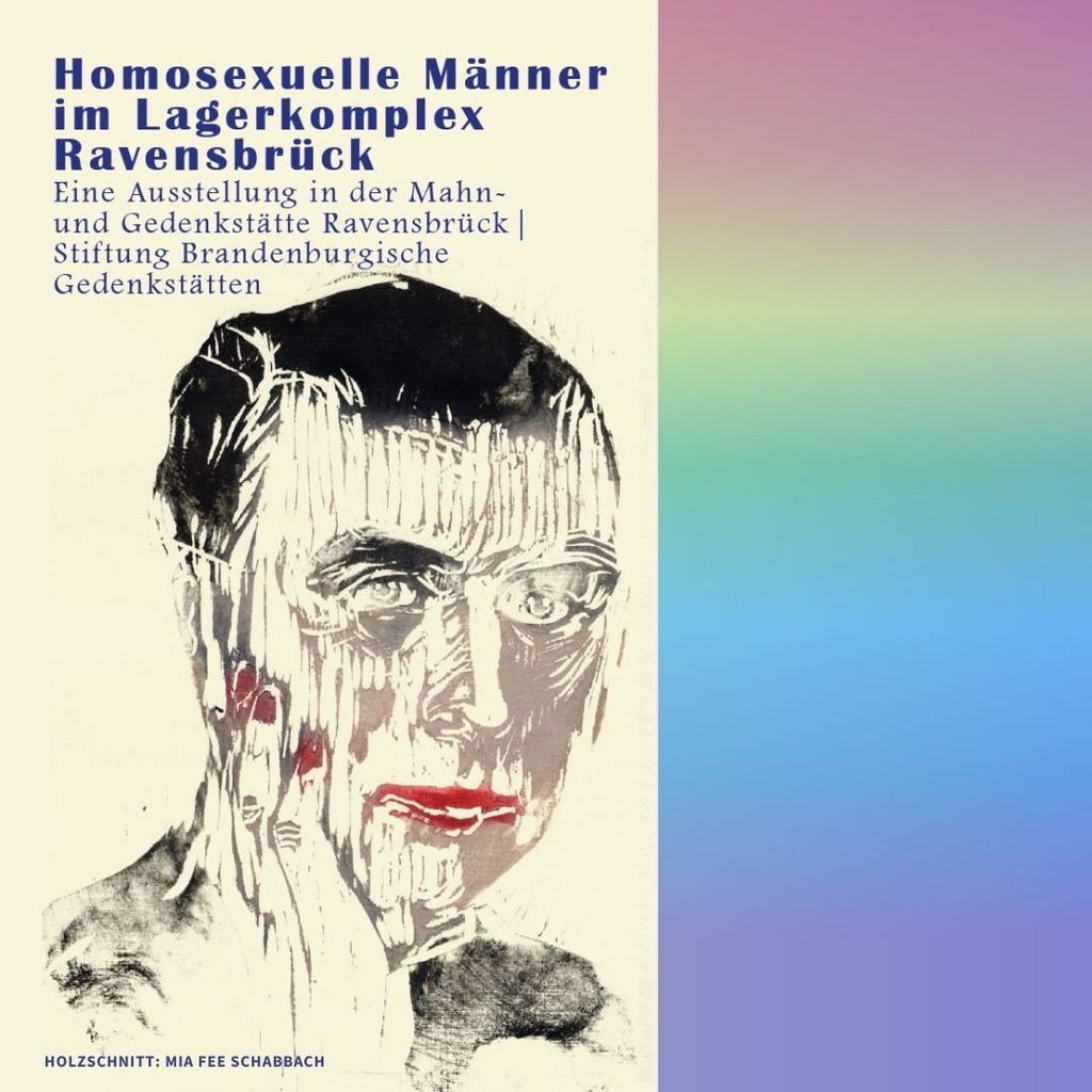 Homosexuelle Männer im Lagerkomplex Ravensbrück. Holzdruck: Mia Fee Schabbach