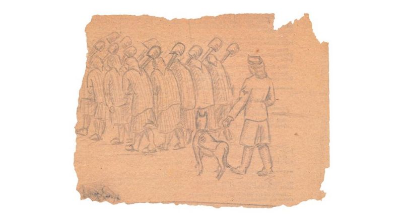 Zeichnung von Éliane Jeannin-Garreau, 1944; MGR/SBG, V1624/6 E1 / Drawing by Éliane Jeannin-Garreau, 1944; MGR/SBG, V1624/6 E1